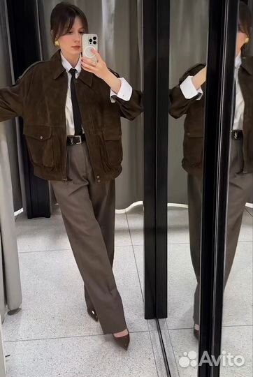 Бомбер из натуральной замши Zara