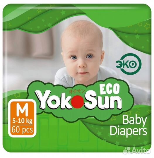 Подгузники YokoSun Eco M 5-10 кг 60 шт