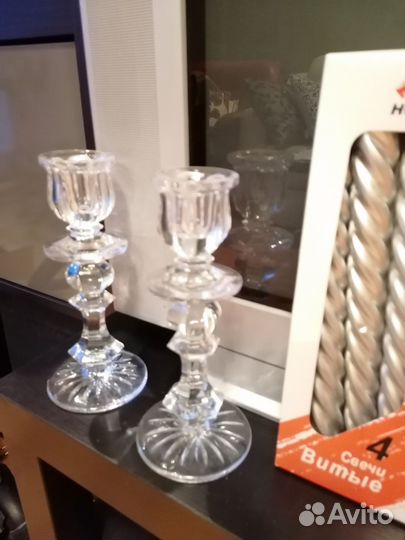Набор 2 подсвечника СССР и 3 серебристых свечи