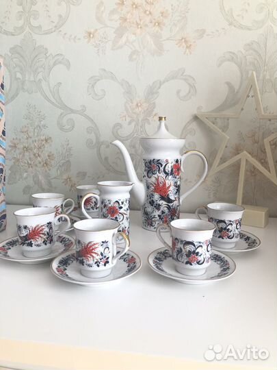 Кофейный сервиз ГДР SEP Eisenberg Жар птица