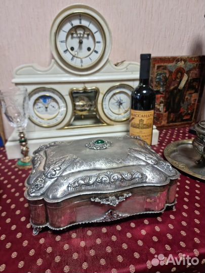 Антикварная шкатулка ларец из серебра италия 19 ве