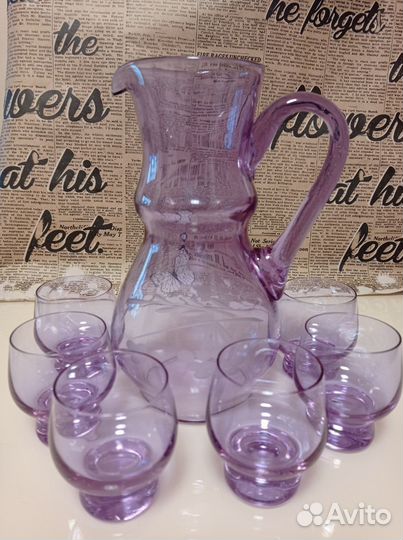 Графин и бокалы СССР винтаж Александритовое стекло