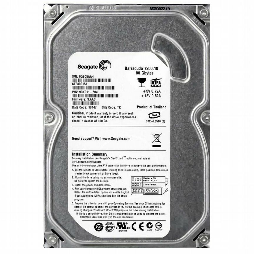 [ST380215A] Жесткий Диск Seagate 80gb Ide 3.5" St380215a