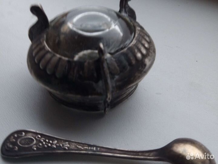 Солонка мельхиор СССР, с ложечкой