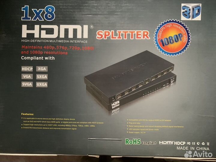 Rohs hdmi splitter 1х8 новый