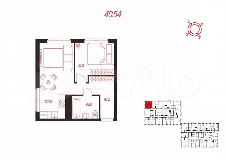 1-к. квартира, 40,5 м², 3/25 эт.