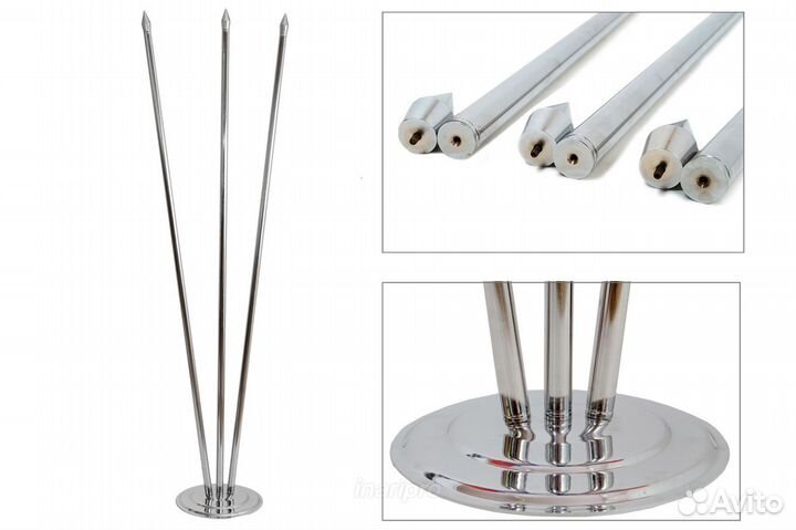 Подставка напольная на 3 флага хром серебро