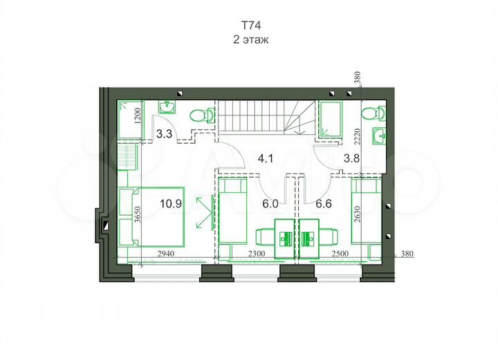 3-к. квартира, 73,3 м², 2/2 эт.
