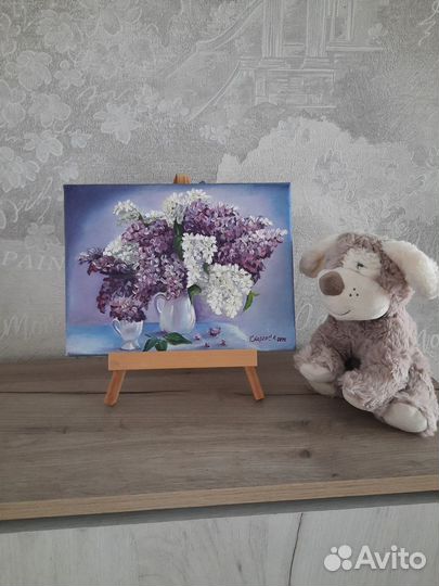 Картина масло холст натюрморт цветы сирень