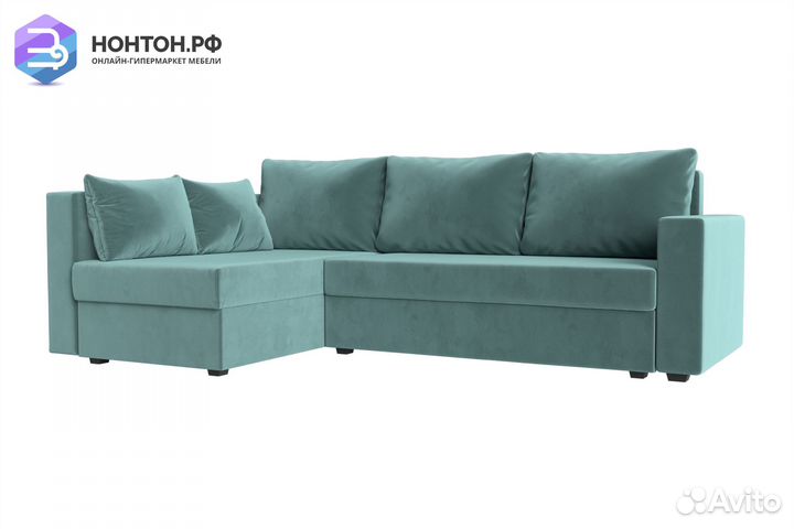 Диван угловой еврокнижка Мансберг велюр бирюзовый