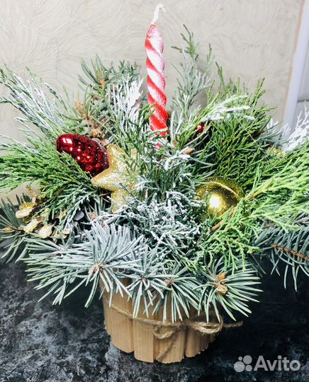 Новогодняя композиция, елка, гном