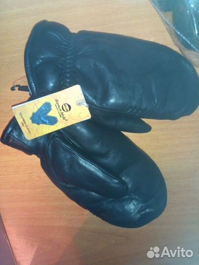 Варежки кожаные зимние