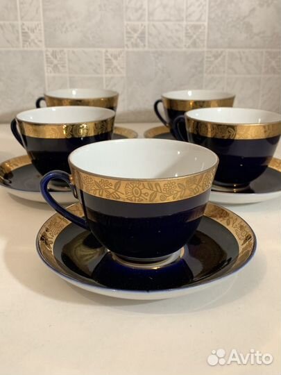 Чайные пары.Фарфор.Кобальт. лфз.Одуванчик