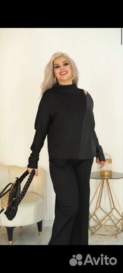 Костюм женский кофта из экокожи,брюки палаццо с
