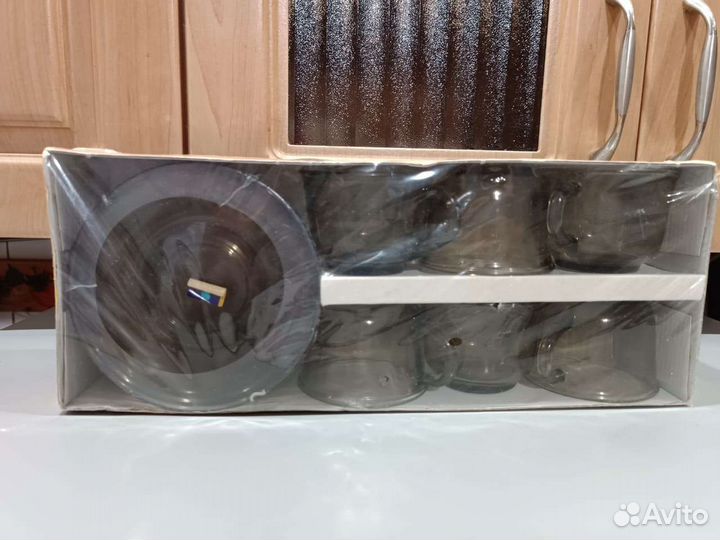 Кофейный сервиз Luminarc из темного стекла новый