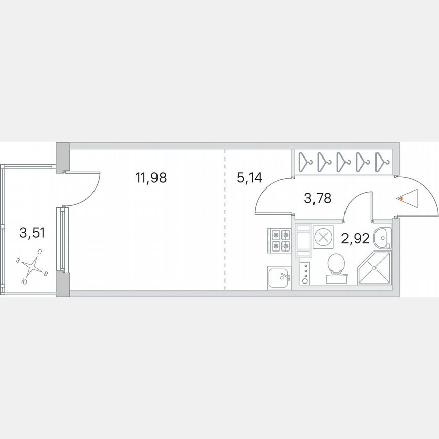 Квартира-студия, 24,9 м², 2/4 эт.