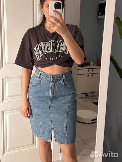 Юбка джинсовая голубая карандаш винтаж