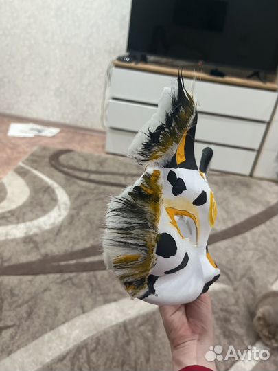 Маска для квадробики,кошка,трёхцветная,с шерстью