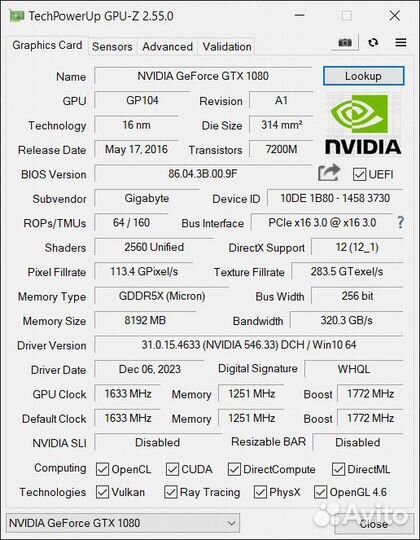 Gigabyte GTX 1080 Turbo 8 GB