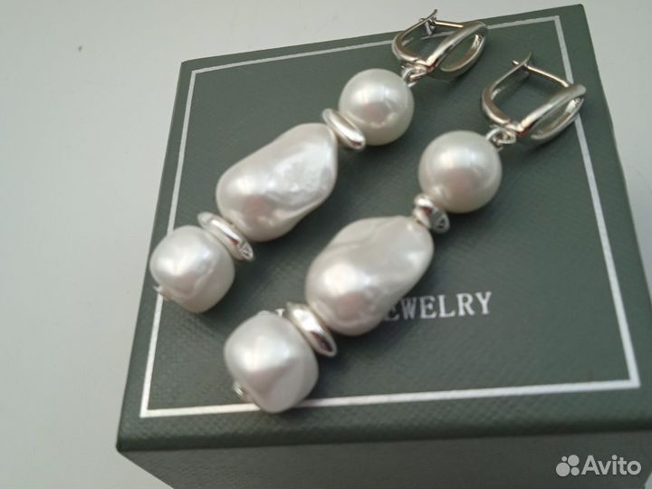 Серьги 6см барочный жемчуг майорка