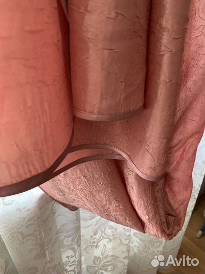 Шторы и ламбрекен.5м.Пепельно розовый жатый шелк