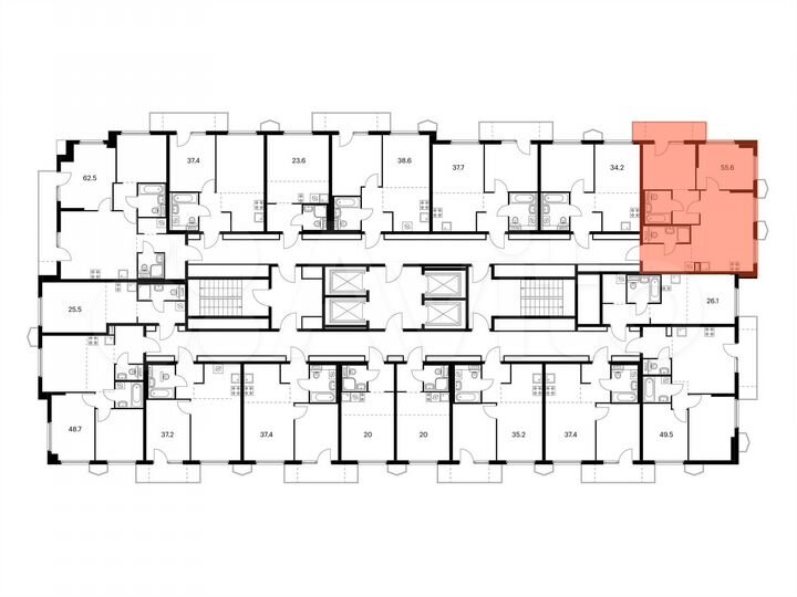 2-к. квартира, 55,6 м², 5/24 эт.