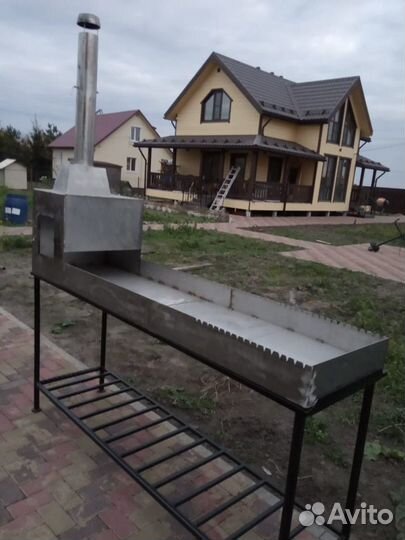 Мангал из нержавейки с двойным дном внутри песок