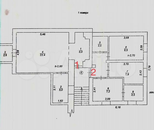 3-к. квартира, 73 м², 1/2 эт.