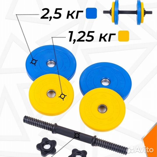Гантели 17кг пара, 2х8,5 кг обрезиненные диски