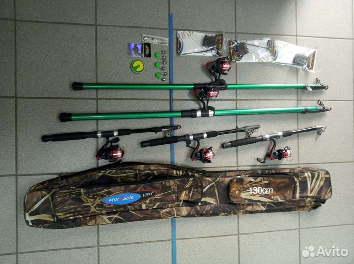 Удочки и фидер спининги 5шт набор для рыбалки