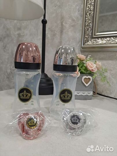 Комплект бутылочка и пустышка соска с короной