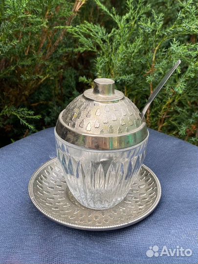 Горчичница СССР на подставке с ложкой