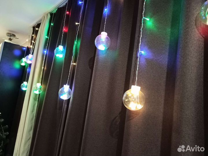Гирлянда светодиодная новогодние шары штора LED
