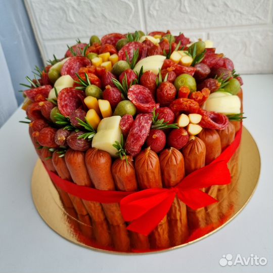 Мясной торт, съедобный букет