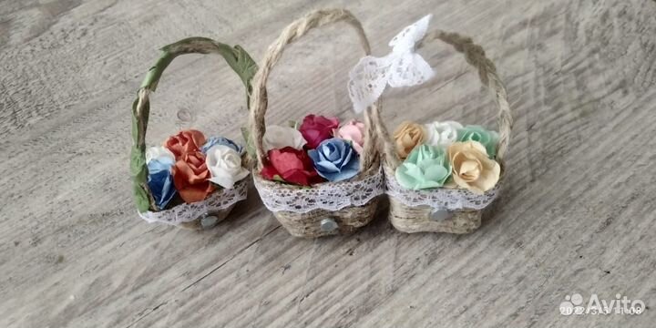 Магнит корзинка с цветами Handmade