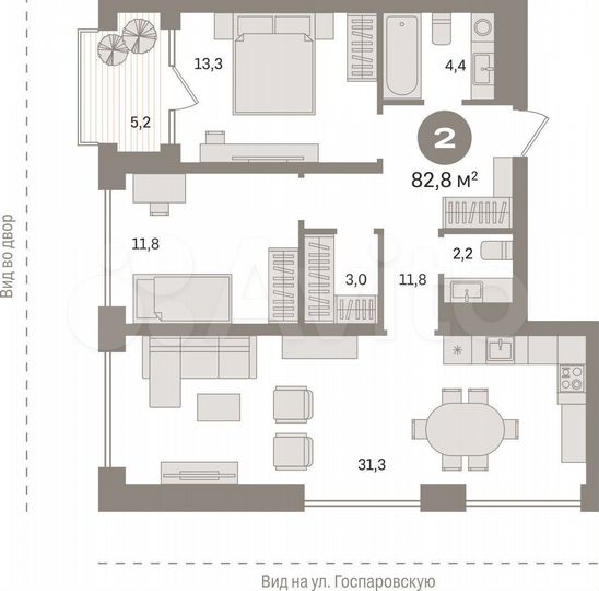3-к. квартира, 82,8 м², 3/11 эт.