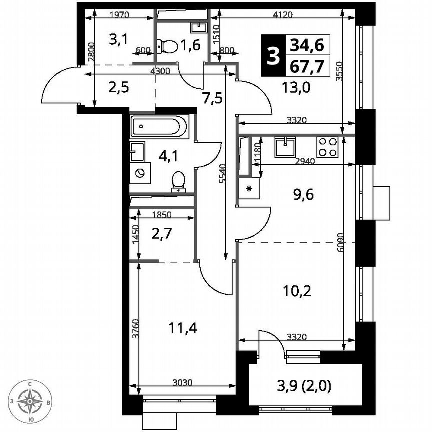 2-к. квартира, 67,7 м², 5/25 эт.