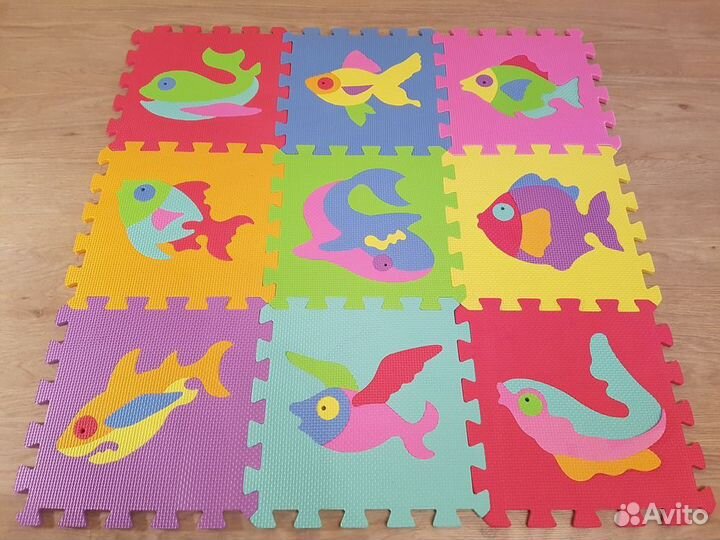 Детский коврик пазл Морские животные 90х90 см