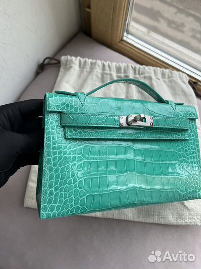 Клатч Hermes Mini Kelly pochette blue paon croco