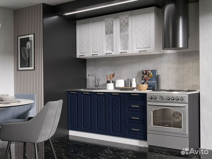 Кухня Агава 160 см, акация белая/сапфир