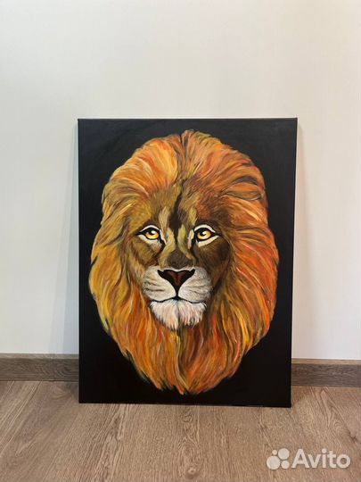 Картина акрилом на холсте, Лев, анималистика