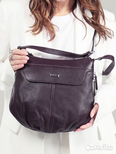 Сумка женская натуральная кожа баклажановая