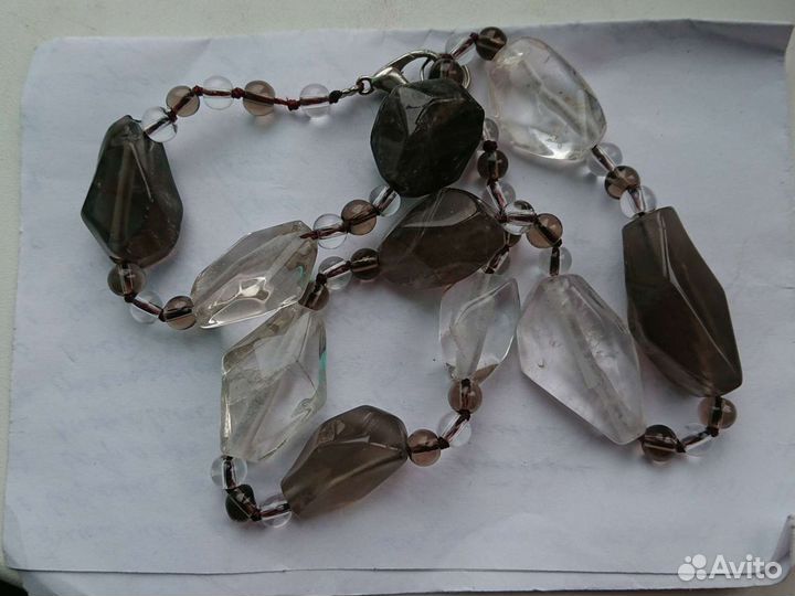 Бусы горный хрусталь, раух-топаз. 50см