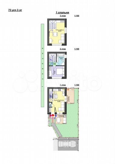 1-к. квартира, 73 м², 1/3 эт.