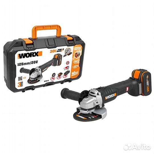 Аккумуляторная шлифмашина worx 125 мм, 20 В,4Ач х1
