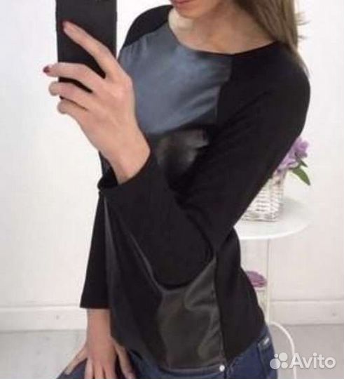 Кофта с кожаными вставками