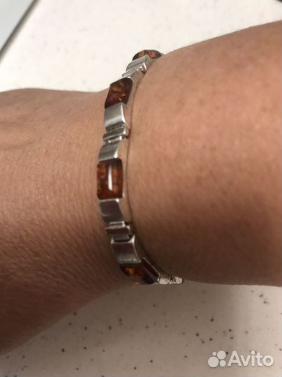 Браслет серебро янтарь, кулон янтарь кожа,клипсы