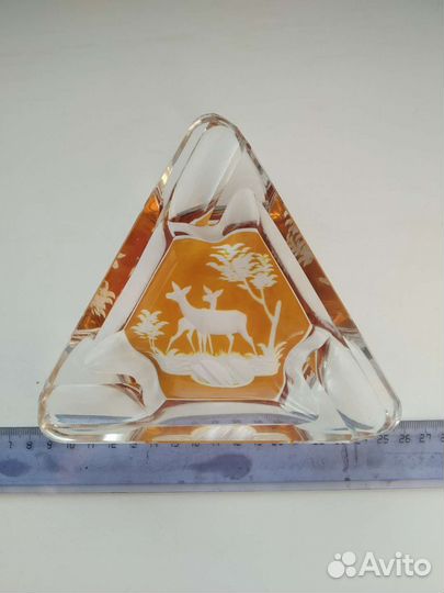 Пепельница хрусталь с янтарём, Польша, винтаж