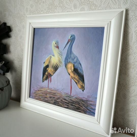 Картина маслом Аисты в гнезде. Под заказ
