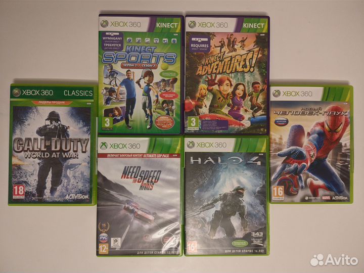 Xbox 360 (250 Gb) + 6 игр, руль, два геймпада